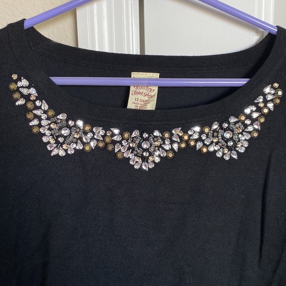 Black sweater with pretty beaded detail at neckline - Picture 4 of 5